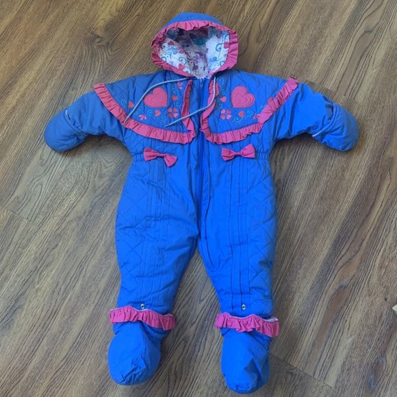 London Fog Other - Toddler girls blue pink London Fog snowsuit and jacket 18 months hearts hooded